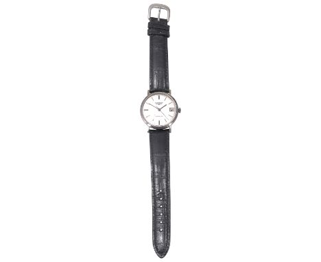 A gentleman's Longines automatic stainless steel wristwatch c.1970round silvered dial with raised gilt hour batons and calend