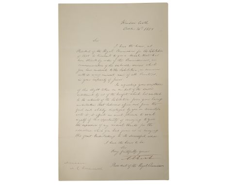 Albert (Prince, 1819-1861) A printed Great Exhibition, 1851. Juror's medal presentation letter signed Albertto Monsieur M. C.