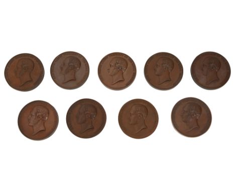 Great Exhibition, 1851. Nine  For Services copper medals by Wyonbare head Albert left, rev. For Services within wreath, edges