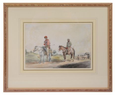 Attributed to Major General Sir Charles Walters D'Oyly (British, 1822 - 1900)'Gentlemen on Horseback, India', c. 1850, waterc