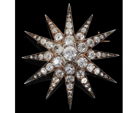 A Victorian diamond-set star brooch / pendant, the twelve rays set with graduated old brilliant-cut and old-cut diamonds, mou