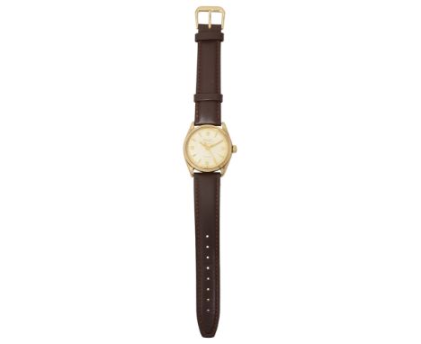 A 9ct gold 1960s Rolex Oyster Perpetual Air King Precision automatic wristwatchthe silvered dial with baton and Arabic numera