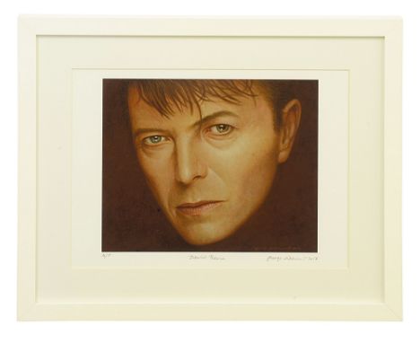 David Bowie: George Underwood (British, b. 1947) 'David Bowie' portrait print, artists proof, signed in pencil to margin and 