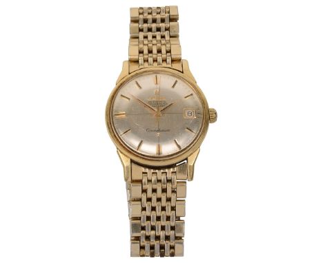 A Gentleman's Omega Constellation chronometer automatic gold plated wristwatchserial number 20000814, the silvered dial with 
