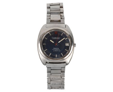 A 1970s Gentleman's Omega stainless steel Constellation Chronometer Electronic F300Hz wristwatchthe two tone blue and black d