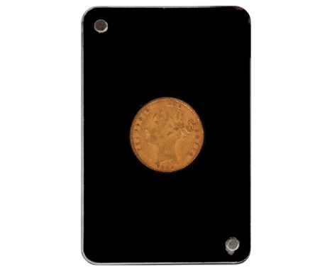 A Victoria gold half sovereign, 1883 young head facing left, slabbed in a fitted presentation boxdiameter 21 mm., weight appr