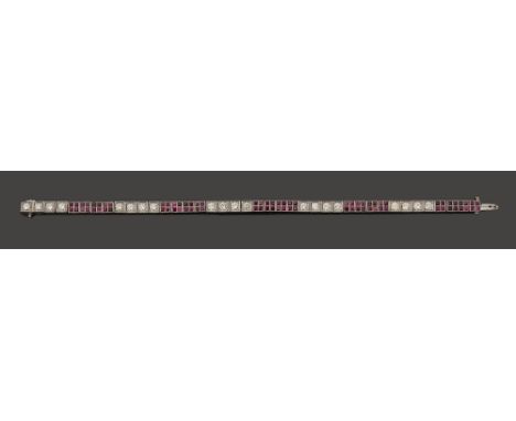 A ruby and diamond flexible link braceletdesigned as four box set brilliant-cut diamonds alternating with four square links e