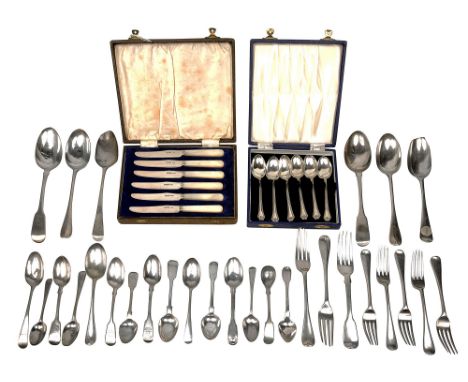 A quantity of 19th century and later silver flatwarevarious dates, makersto include assorted tablespoons, forks, teaspoons, a