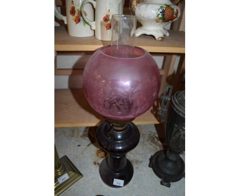 DARK GLASS BASED OIL LAMP WITH CRANBERRY TINTED SHADE