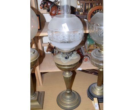 BRASS OIL LAMP WITH FROSTED GLASS SHADE