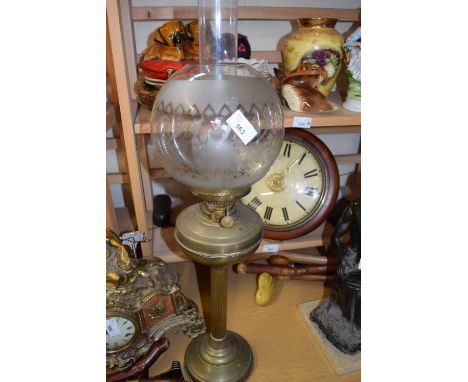 BRASS BASED OIL LAMP WITH FROSTED GLASS SHADE