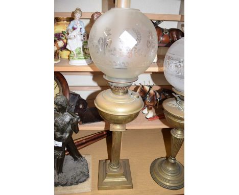 BRASS OIL LAMP WITH FROSTED GLASS SHADE