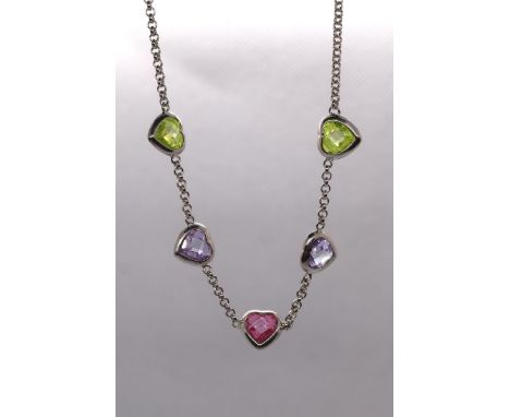 Silver amethyst and peridot heart necklace 