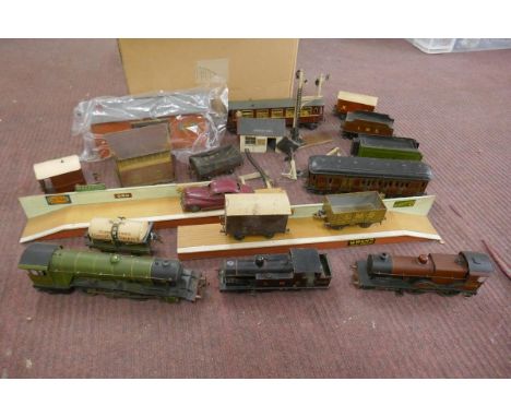 Large gauge railway track, station, Flying Scotsman Engine etc