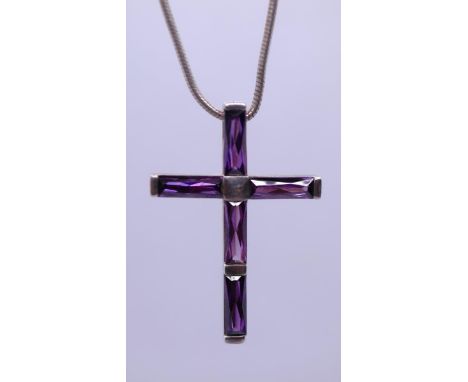 Silver amethyst cross on chain 