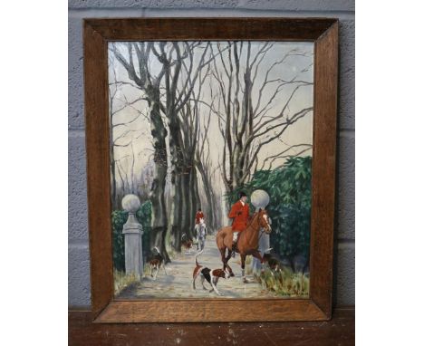 Oil on board - Hunting scene - Approx image size: 38cm x 50cm 