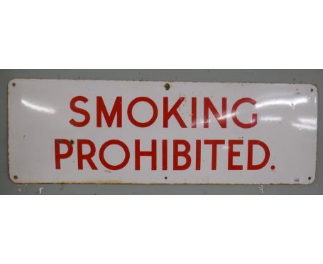 Original enamel sign - Smoking Prohibited - Approx size: 91cm x 31cm 