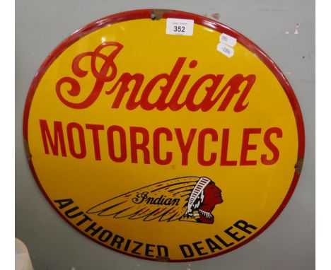 Enamel sign - Indian Motorcycles - Approx diameter: 50cm 