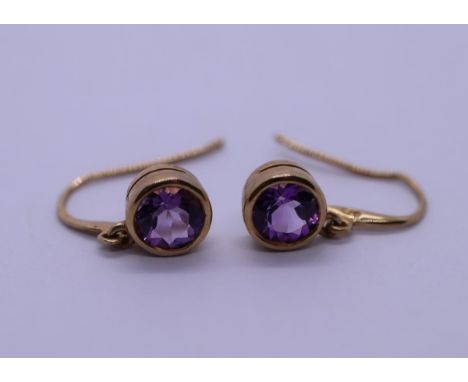 9ct gold amethyst drop earrings 