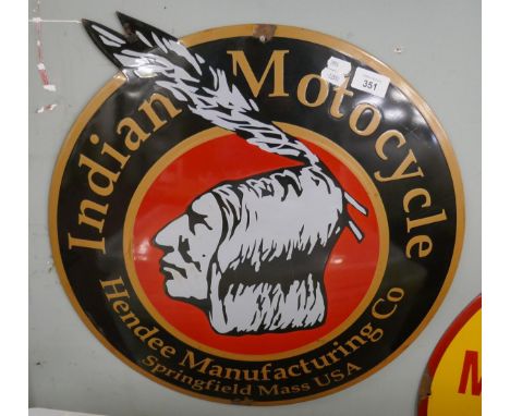 Enamel sign - Indian Motorcycles - Approx diameter: 50cm 