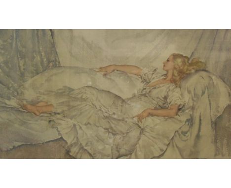 AFTER SIR WILIAM RUSSELL FLINT "Reclining figure", colour print, limited edition no'd 713/850. bears artist blind studio stam