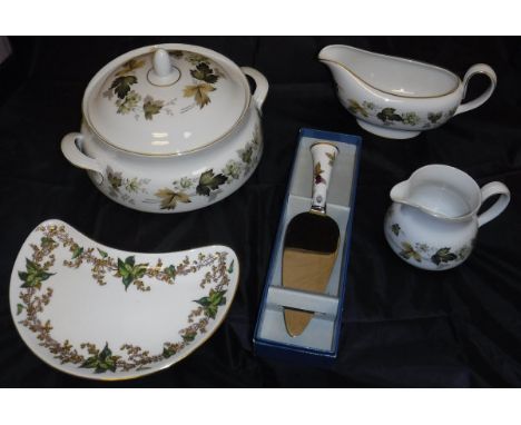 A Royal Worcester Arden pattern cake plate and matching slice, together with a further Royal Worcester Capri pattern gilt dec