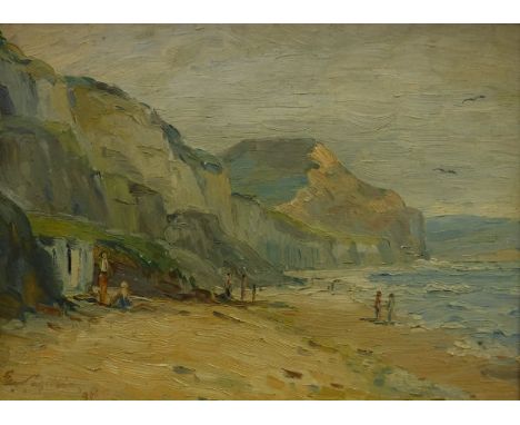 20TH CENTURY ENGLISH SCHOOL "Beach Scene", oil on board, indistinctly signed and dated '48 lower left, together with R GRAING