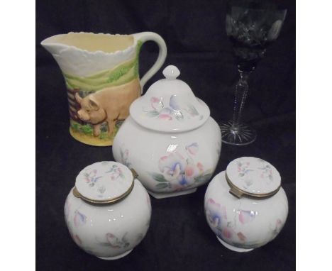 A collection of china and glass ware to include various Aynsley Little Sweetheart vases and lidded pots, a Border Fine Arts J