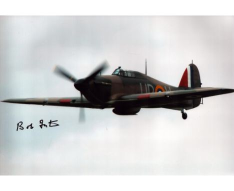 WW2 RAF Robert Foster DFC Battle of Britain WW2 RAF fighter pilot signed Hurricane photo. 12 x 8 colour hand signed photo. Wi