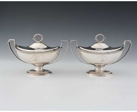 Paul Storr, a pair of George III silver sauce tureens, London 1798, engraved with contemporary arms and crest for the Venerab