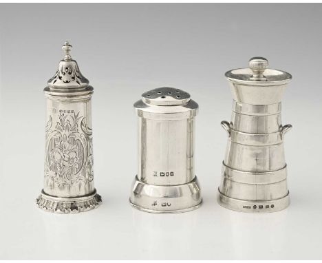 A Victorian silver novelty pepper grinder, in the form of a milk churn, John Grinsell &amp; Sons, Birmingham 1886, height 8.7