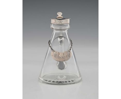 Hukin and Heath, an Edwardian silver-mounted whiskey tot or noggin, the conical glass body with star-cut base, ensuite with a