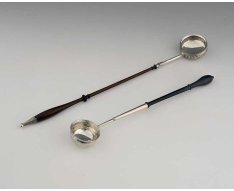 A George IV Scottish wooden-handled silver punch ladle, Robert Gray and Sons, Glasgow 1829, length 47.5cm, together with a Ge