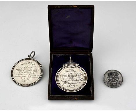 Three Victorian silver sporting prize medals, to include a Victorian unmarked medal for quoits, 1864, with a presentation ins