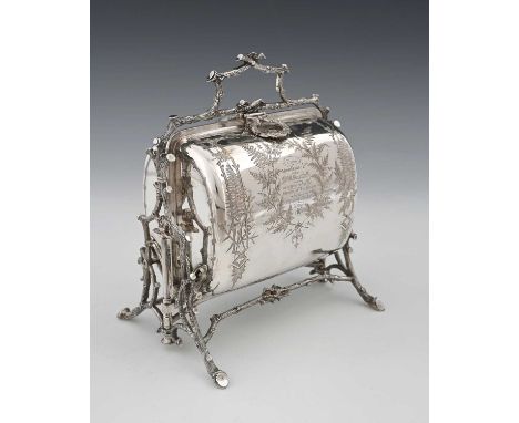 William Staniforth's Biscuit Box, a silver plated mechanical biscuit box with gilt interior presented by Fenton Brothers for 