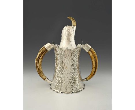 Hukin and Heath, a silver-plated magnum Champagne bottle holder and cooler, the textured body with dual boar's tusk handles, 