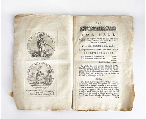 Jernegan's Lottery interest, a 1736 catalogue of the Jernegan Lottery Sale, listing the silver, jewellery, and works of art t