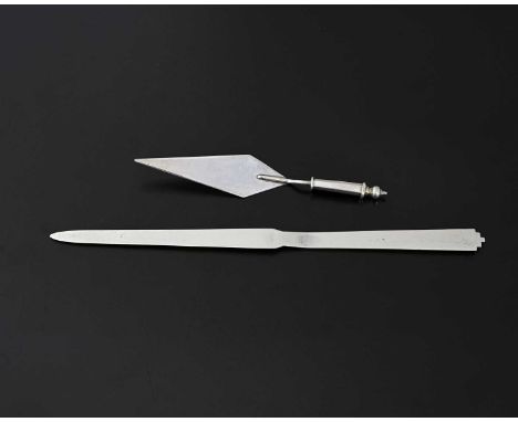 Cyril James Frost, a novelty silver letter opener, modelled in the form of a trowel, London 1951, length 13.1cm, together wit