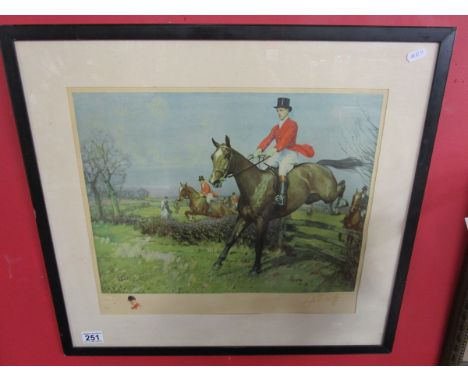Signed L/E print with inset watercolour of huntsman - S E Scott