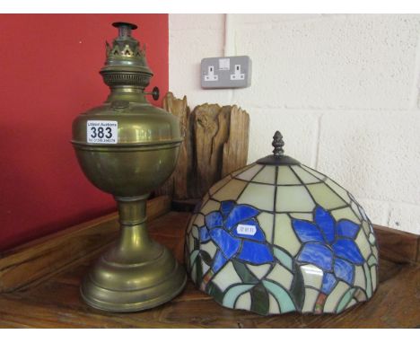 Brass oil lamp &amp; Tiffany style shade