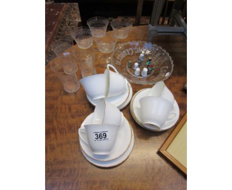 Royal Worcester part tea set, etched glasses, thimbles etc