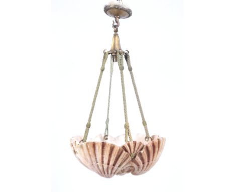 An Art Deco pendant ceiling light formed as an Alabaster ceiling light formed as scallop shells and seaweed. 13 .5 cm H x 36 