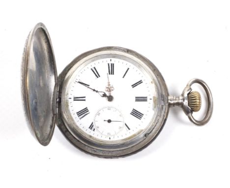 An early 20th century partially-niello hunter-cased keyless pocket watch. With a 'shaped' half-plate lever movement, the 53mm