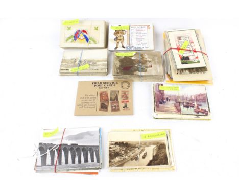 A collection of assorted vintage postcards. Including WWI military interest and silks, etc.