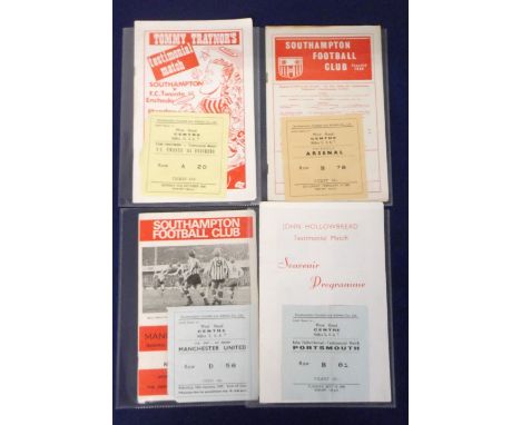 Football programmes &amp; tickets, four Southampton Home programmes each with a match ticket, Arsenal Friendly 12 Feb 1966 (t