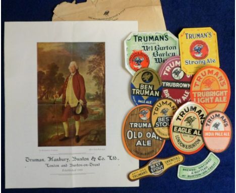 Beer labels, Trumans, London &amp; Burton, a selection of 9 labels, various shapes and sizes, plus one stopper and one neck l