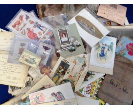 Ephemera, Tony Warr Collection, a quantity of mixed 19th and 20th C ephemera to include a dried leaf hand painted with a stea
