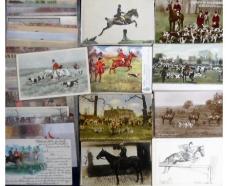 RE-ENTERED LOT - SEE NOTE, Postcards, Equestrian, a collection of 70+ Equestrian cards, mostly hunting-related cards inc. Gru