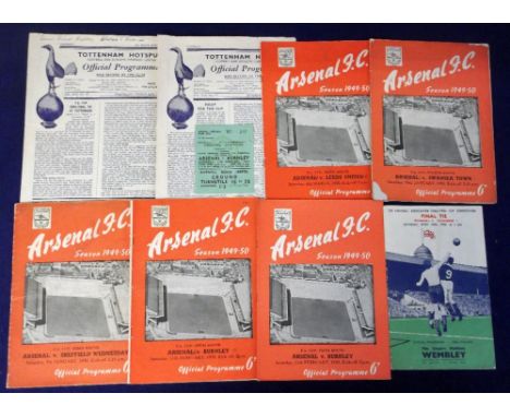 Football programmes, Arsenal FC, FA Cup 1949/50, complete set, homes v Sheffield Wed 3rd round, Swansea 4th round, Burnley 5t