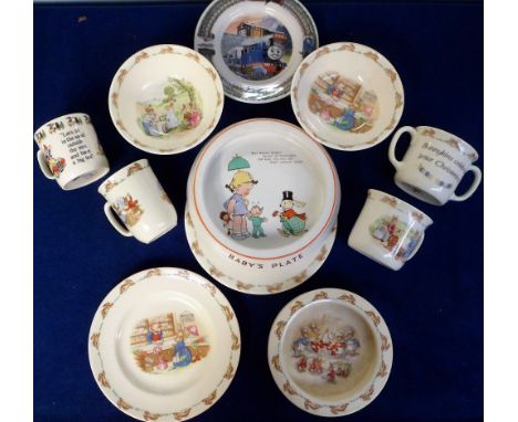 Collectables, Children's' China, Shelley Mabel Lucie Atwell baby's plate 'Oh! Mr Rabbit, do put up your gamp or else you will